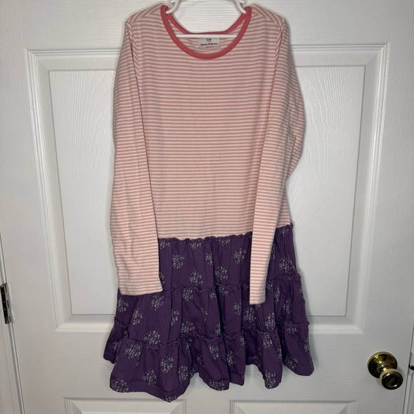 Hanna Andersson Pink Striped Dress with Purple Skirt Size 140 or US size 10 GUC - Picture 1 of 7